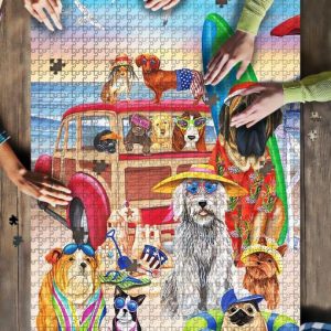 Dachshund Chihuahua Beagle Boston Terrier Pug Beach Jigsaw Puzzle Set