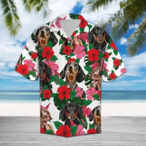 Dachshund Hibiscus Hawaiian Shirt Summer Button Up