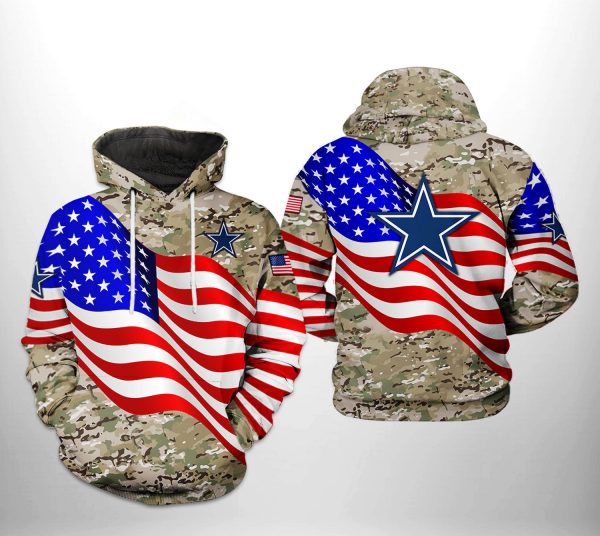 Dallas Cowboys NFL US Flag Camo Veteran Team 3D Printed Hoodie/Zipper Hoodie