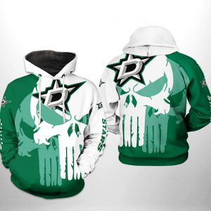 Dallas Stars NHL Team Skull 3D Printed Hoodie/Zipper Hoodie