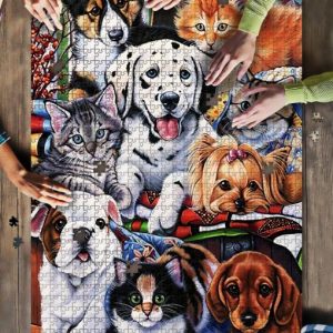 Dalmatian Yorkshire Cats Puppies Jigsaw Puzzle Set