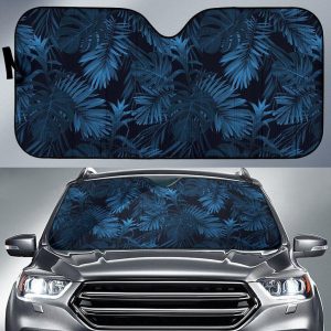 Dark Blue Tropical Leaf Car Auto Sun Shade
