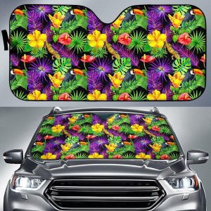 Dark Hawaiian Tropical Car Auto Sun Shade