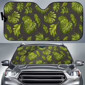 Dark Tropical Leaf Car Auto Sun Shade