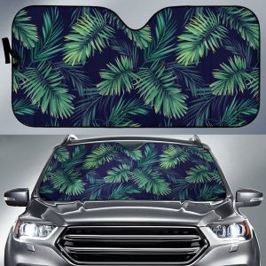 Dark Tropical Palm Leaf Car Auto Sun Shade