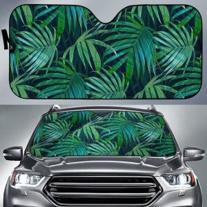 Dark Tropical Palm Leaves Car Auto Sun Shade