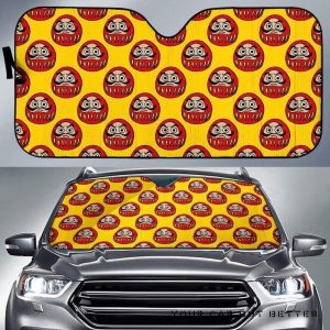 Daruma Japanese Wooden Doll Yellow Car Auto Sun Shade