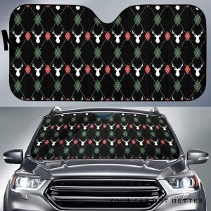 Deer Christmas New Year Pattern Argyle Car Auto Sun Shade