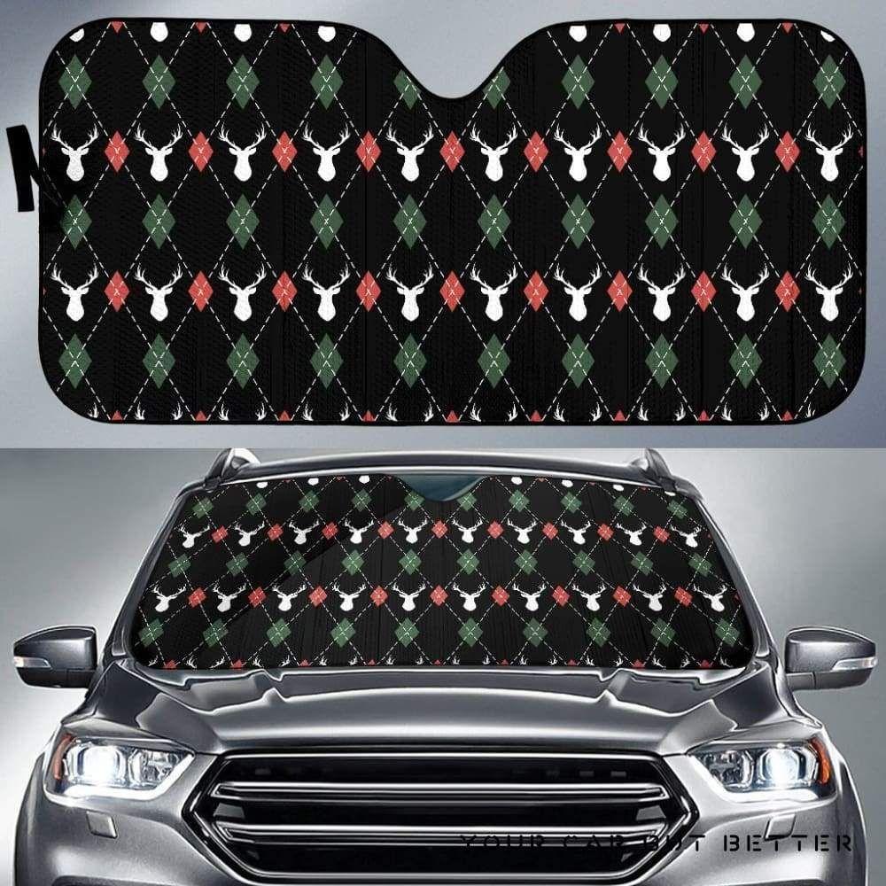 Deer Christmas New Year Pattern Argyle Car Auto Sun Shade Deer Christmas New Year Pattern Argyle Car Auto Sun Shade