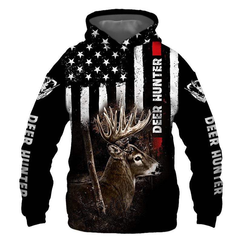 Deer Hunter US Flag Black 3D Printed Hoodie/Zipper Hoodie Deer Hunter US Flag Black 3D Printed Hoodie/Zipper Hoodie
