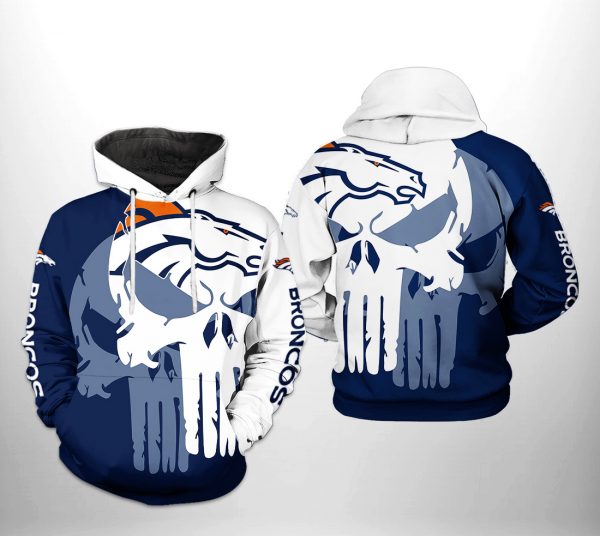Denver Broncos NFL Team Skull 3D Printed Hoodie/Zipper Hoodie