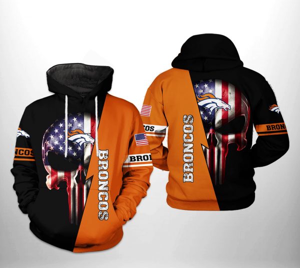 Denver Broncos NFL US Flag Skull Team 3D Printed Hoodie/Zipper Hoodie