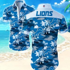 Detroit Lions Coconut Tree Hawaiian Shirt Summer Button Up