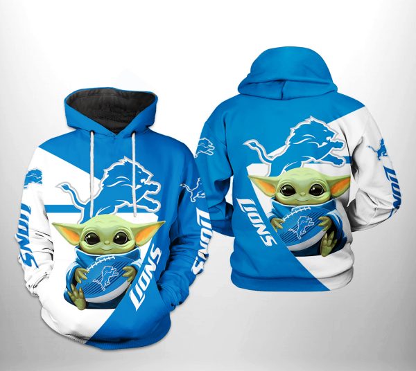 Detroit Lions NFL Baby Yoda Team 3D Printed Hoodie/Zipper Hoodie