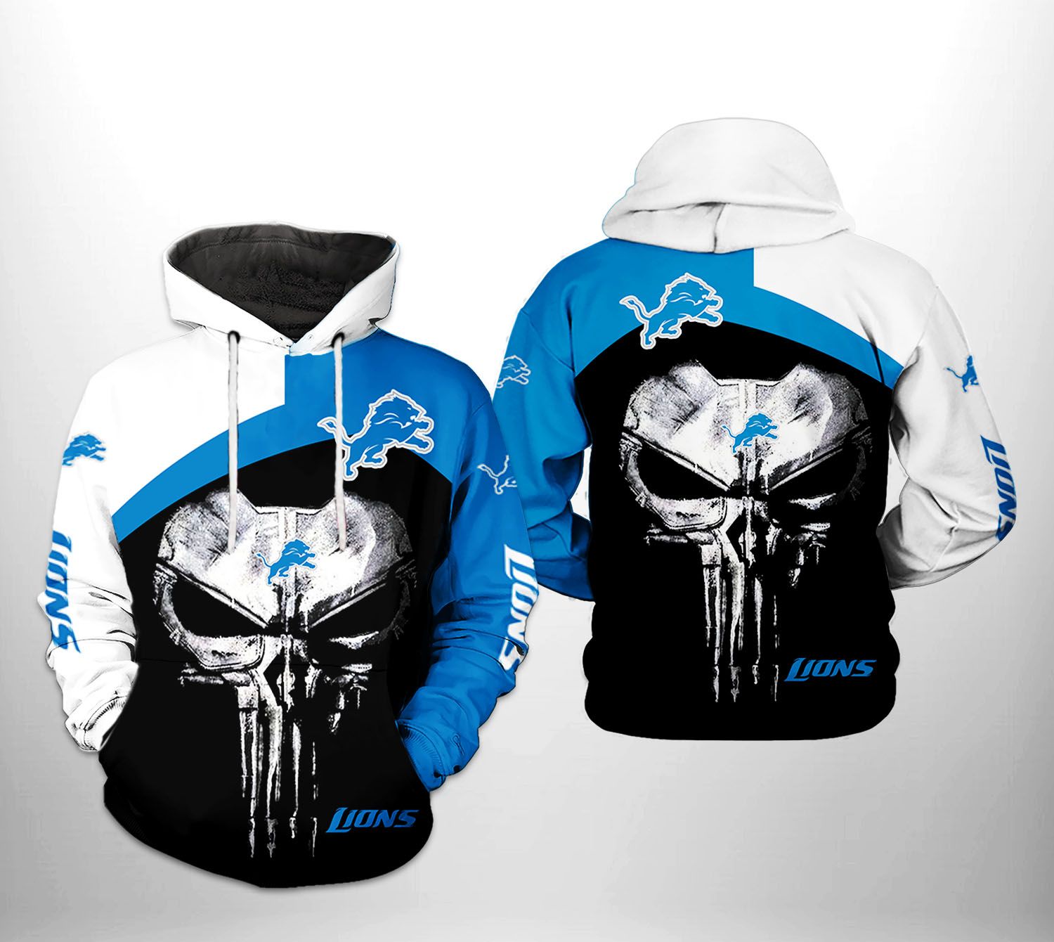 Detroit Lions NFL Skull Punisher Team 3D Printed Hoodie/Zipper Hoodie Detroit Lions NFL Skull Punisher Team 3D Printed Hoodie/Zipper Hoodie