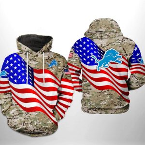 Detroit Lions NFL US Flag Camo Veteran Team 3D Printed Hoodie/Zipper Hoodie