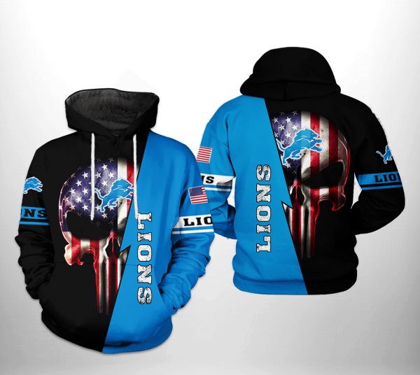 Detroit Lions NFL US Flag Skull Team 3D Printed Hoodie/Zipper Hoodie