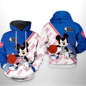 Detroit Pistons NBA Mickey 3D Printed Hoodie/Zipper Hoodie