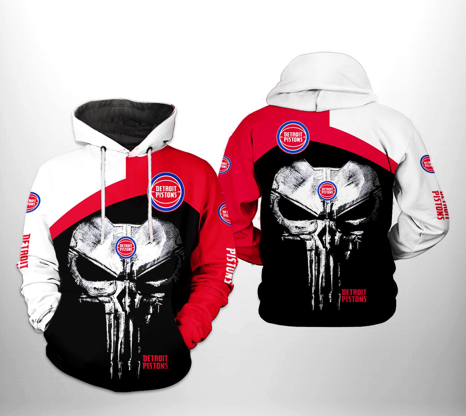Detroit Pistons NBA Skull Punisher Team 3D Printed Hoodie/Zipper Hoodie Detroit Pistons NBA Skull Punisher Team 3D Printed Hoodie/Zipper Hoodie