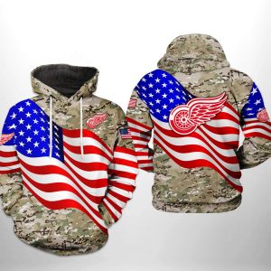 Detroit Red Wings US FLag Camo Veteran 3D Printed Hoodie/Zipper Hoodie