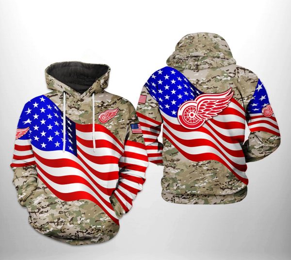 Detroit Red Wings US FLag Camo Veteran 3D Printed Hoodie/Zipper Hoodie