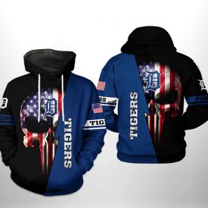 Detroit Tigers MLB US Flag Skull 3D Printed Hoodie/Zipper Hoodie