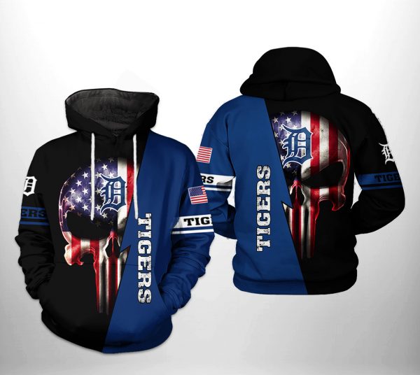 Detroit Tigers MLB US Flag Skull 3D Printed Hoodie/Zipper Hoodie