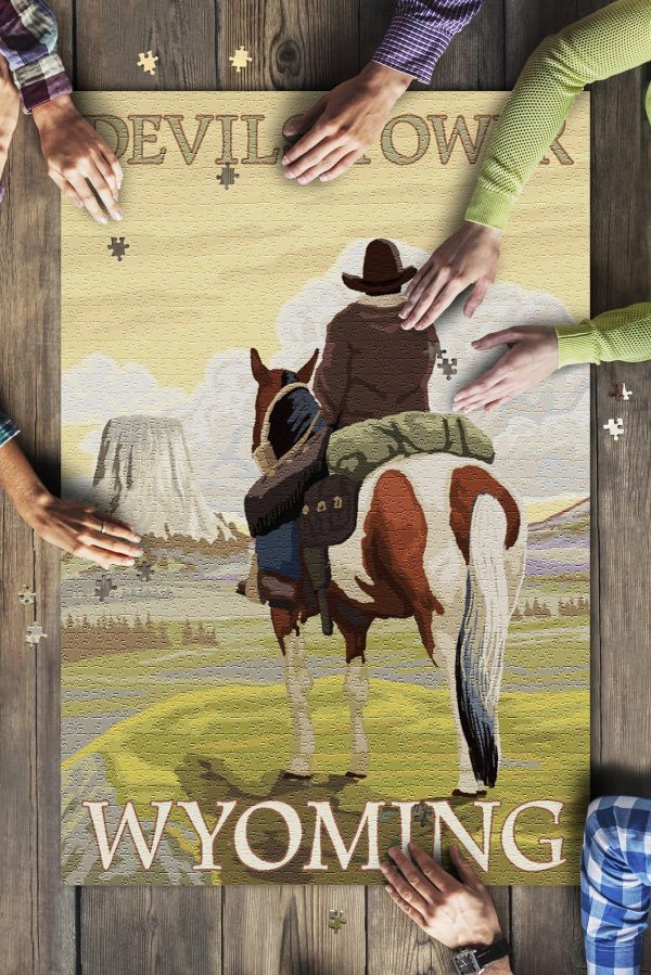 Devils Tower, Wyoming Cowboy And Devils Tower? Jigsaw Puzzle Set