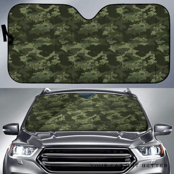 Digital Green Camo Camouflage Pattern Car Auto Sun Shade