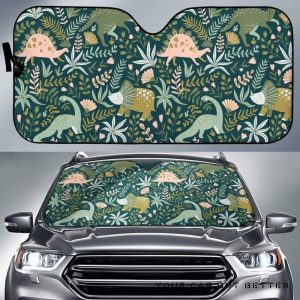 Dinosaurs Tropical Leaves Flower Pattern Car Auto Sun Shade