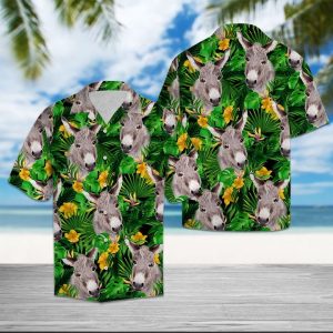 Donkey Tropical Wild Flower Hawaiian Shirt Summer Button Up