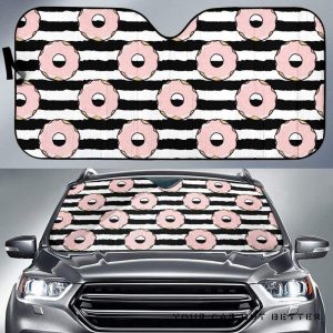 Donuts Pink Icing Striped Pattern Car Auto Sun Shade