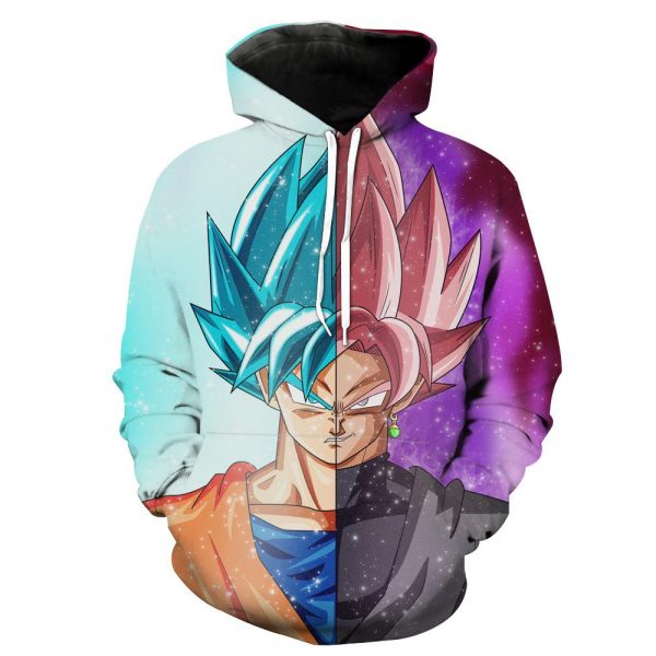 Dragon Ball Super Half Rose Goku Black And Goku Blue 3D Printed Hoodie/Zipper Hoodie