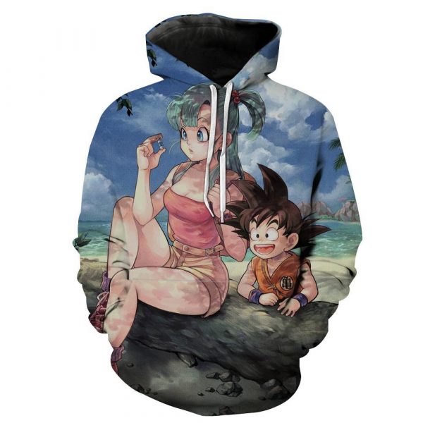 Dragon Ball Z Kid Goku And Bulma Blue 3D Printed Hoodie/Zipper Hoodie