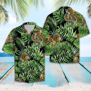 Dragon Green Tropical Hawaiian Shirt Summer Button Up