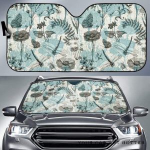 Dragonfly Butterfly Plants Insect Flower Vintage Style Pattern Car Auto Sun Shade
