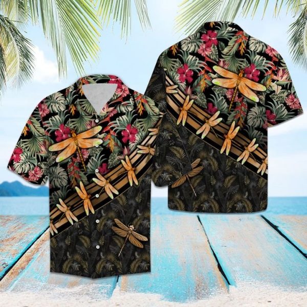 Dragonfly Floral Hawaiian Shirt Summer Button Up
