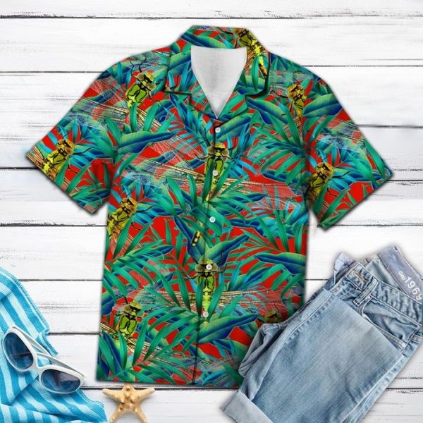 Dragonfly Floral Pattern Hawaiian Shirt Summer Button Up