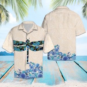 Dragonfly Flower Hawaiian Shirt Summer Button Up
