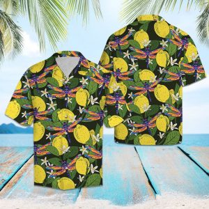 Dragonfly Lemons Hawaiian Shirt Summer Button Up