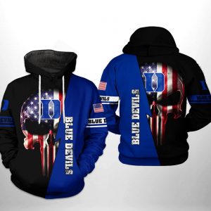 Duke Blue Devils NCAA US Flag Skull 3D Printed Hoodie/Zipper Hoodie