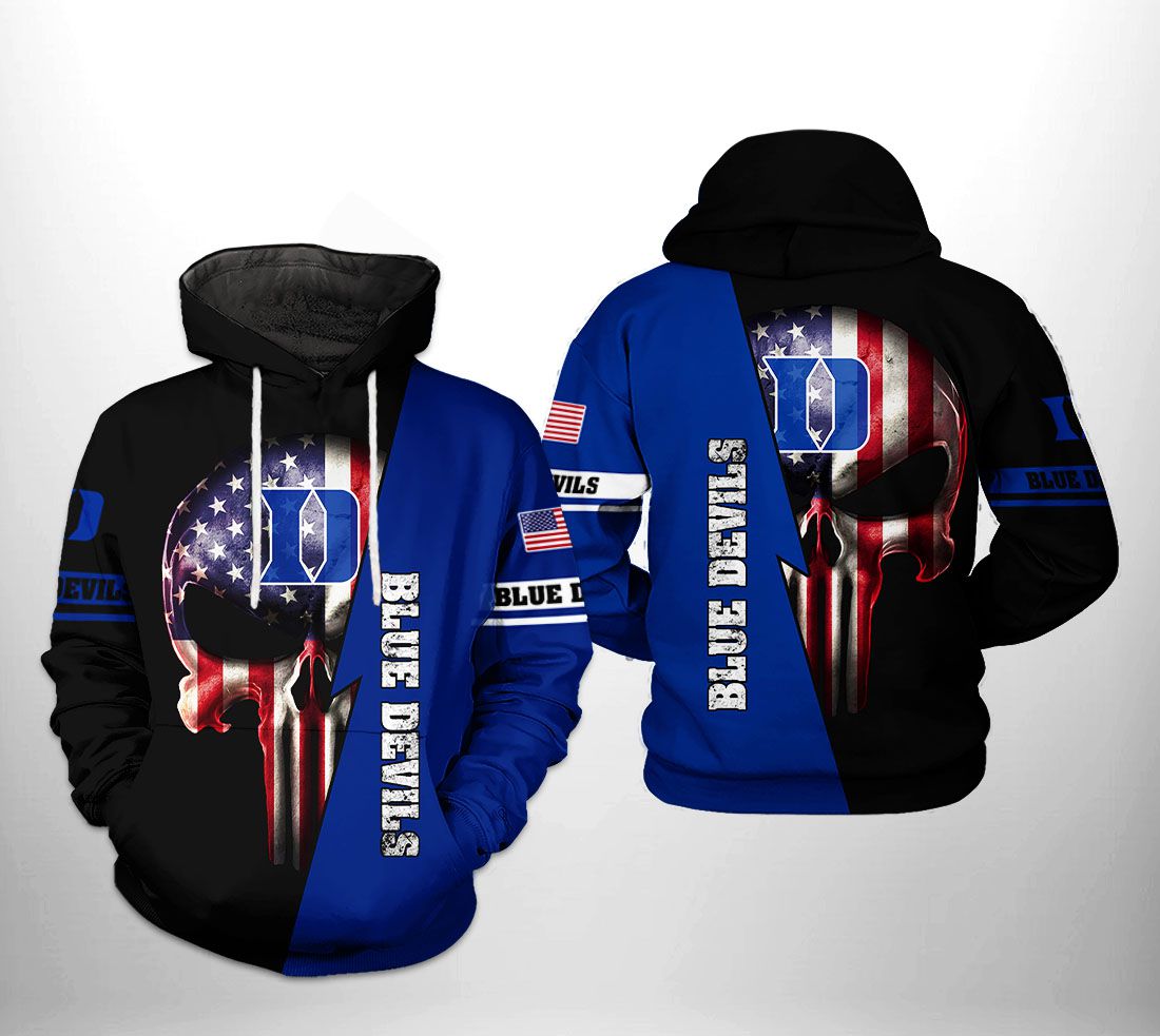 Duke Blue Devils NCAA US Flag Skull 3D Printed Hoodie/Zipper Hoodie Duke Blue Devils NCAA US Flag Skull 3D Printed Hoodie/Zipper Hoodie
