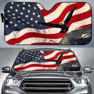 Eagle Fly American Flag Day Car Auto Sun Shade