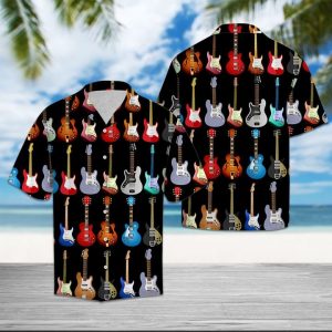 Electric Guitars Colorful Hawaiian Shirt Summer Button Up