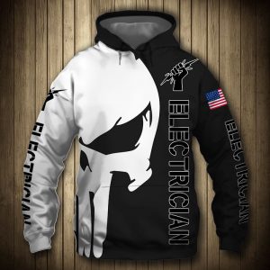 Electrician Punisher Skull US Flag Black White 3D Printed Hoodie/Zipper Hoodie