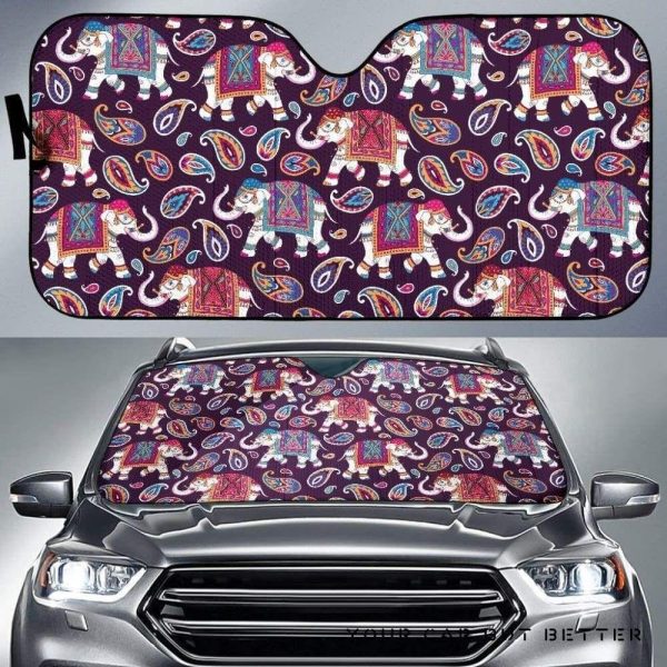 Elephant Indian Style Ornament Pattern Car Auto Sun Shade