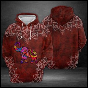 Elephant Red Mandala 3D Printed Hoodie/Zipper Hoodie