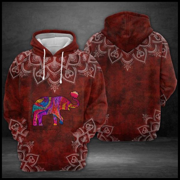 Elephant Red Mandala 3D Printed Hoodie/Zipper Hoodie