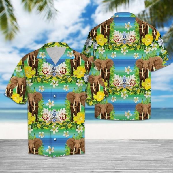 Elephant Tropical Flowers Hawaiian Shirt Summer Button Up