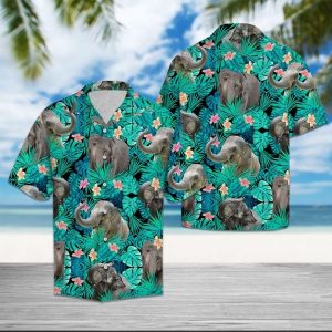 Elephant Tropical Hawaiian Shirt Summer Button Up